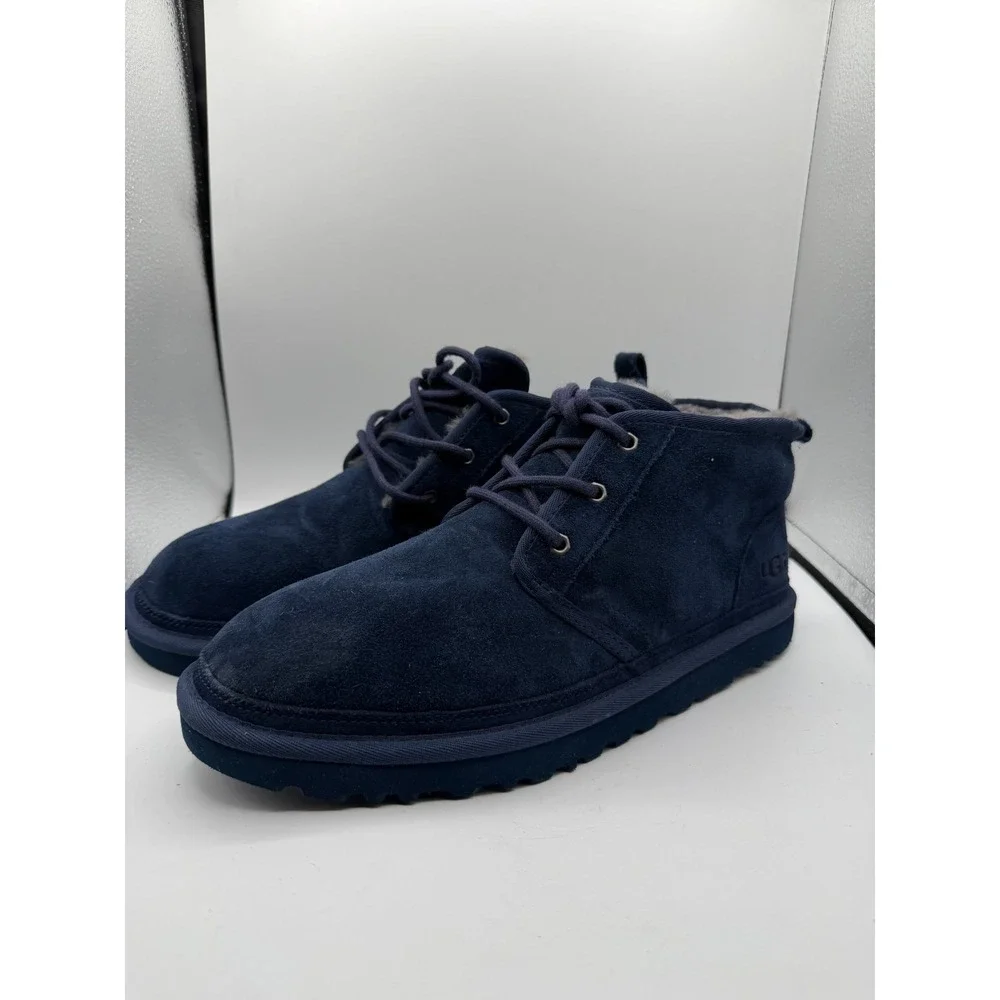 EUC UGG Neumel Shearling Winter Boots Navy Blue Lace Up‎ Chukka Size 12